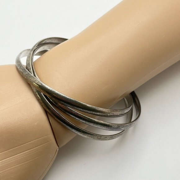 Vintage Silver Tone Bangle Bracelets Trinity Interlocking Set - Picture 7 of 7